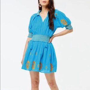 Roller Rabbit Paraiso Fiorella Dress Turquoise Blue Orange Embroidered Sz Medium